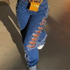 Jeans | Womens Ripped Denim Jeans With Side Laddering And Slash Pockets | Poshmark Ripped Denim Jeans, Jeans With Rips, Denim Jeans Ripped, Top To Bottom, Ripped Denim, Size 12 Jeans, 2024 Fashion, Jeans Womens, Blue Denim Jeans