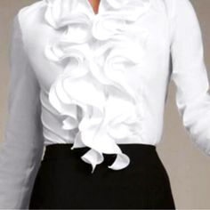 Questions? Leave A Comment Below! Cheap White Tops With Mandarin Collar, Cheap White Blouse With Ruffled Collar, Affordable White Evening Blouse, Cheap Elegant White Dress Shirt, Cheap White Blouse Piece For Women, Affordable White Blouse With Ruffle Hem, White Ruffled Shirt Blouses, White Shomiz Blouses 2020, Long Sleeve Cotton Tops