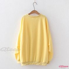 Qteee - Premium Bear Pocket Relaxed-fit Sweatshirt Oversized Yellow Crew Neck Sweatshirt, Oversized Yellow Long Sleeve Top, Yellow Casual Top With Ribbed Cuffs, Casual Yellow Top With Ribbed Cuffs, Oversized Yellow Casual Sweatshirt, Oversized Yellow Sweatshirt With Letter Print, Yellow Tops With Ribbed Cuffs For Streetwear, Yellow Cotton Tops With Ribbed Cuffs, Yellow Crew Neck Casual Sweater