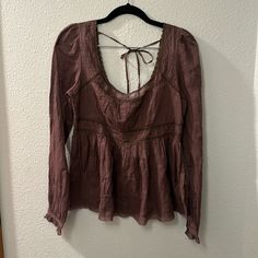 Free People Dune Gauze Blouse Nwt In A Mauve Purple Color. This Is A Size Small And Was Originally $108. I’m Shoulder To Hem Is 24” In 17 1/2 Inches Armpit To Your Armpit. Mauve Long Sleeve Tops For Fall, Long Sleeve Mauve Tops For Fall, Mauve V-neck Top For Fall, Chic Purple Cotton Blouse, Mauve Long Sleeve Tops, Fitted Mauve Cotton Top, Purple Long Sleeve Bohemian Top, Bohemian Long Sleeve Purple Tops, Bohemian Purple Long Sleeve Top