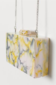 Marbled Clutch Bag Latest Handbags, Trending Art, Metal Detail, Decorative Metal, Bag Light, Light Yellow, Fashion Company, Metal Chain, Metal Decor