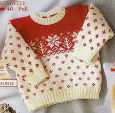 the sweater is red and white in color