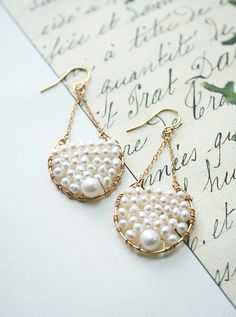 Pearl Earrings, Boho Wedding Jewelry, Bridal Earrings, Dangle Pearl Earrings, Bohemian Wedding Handmade Delicate Pearl Earrings, Delicate Pearl Drop Chandelier Earrings, Pearl Chandelier Earrings With Pearl Chain For Wedding, Pearl Chandelier Earrings For Wedding, White Pearl Cluster Earrings With Pearl Drop, Wedding Chandelier Earrings With Pearl Chain, Wedding Pearl Beaded Earrings, Dangle Chandelier Earrings With Pearl Charm, Pearl Charm Dangle Chandelier Earrings