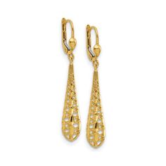 Thanks for stopping by. We are pleased to present one of our most beautiful creations for your jewelry collection. Here is an opportunity to acquire a beautiful set of gorgeous earrings. More details below: * Metal: 14k yellow gold * Weight: 2.6 gram * Length of Item: 47 mm (L) x 7.5 (W) * Made in USA Stock# JJQGLE1491-01950-E ---+---+---+---+---+---+---+---+---+---+---+---+---+---+---+---+---+-- This item is handmade in South Carolina, USA. We are a manufacturer of fine jewelry and we specializ Teardrop Earrings With Elegant Design, Formal Teardrop Danglers, Fine Jewelry Dangle Earrings With Filigree, Fine Jewelry With Filigree Dangle, Elegant Yellow Gold Earrings With Lever Back, Elegant Yellow Gold Lever Back Earrings, Elegant Drop Earrings With Lever Back, Yellow Gold Teardrop Pendant Jewelry With Matching Earrings, Elegant Gold Earrings With Lever Back