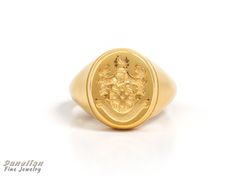 "Gold Men Signet Ring - Coat of Arms Ring - Armorial Ring - Family Crest Ring Dimensions: 1.5 x 1.3cm of oval face Your custom signet ring is made out of Sterling Silver 925. Select \"MY DESIGN\" and your desired finish for the creation of your own family crest signet ring. By selecting \"AS IN PHOTO\" your ring will be made in the same design as in the images. ♠ Face can be made in 3D relief or embossed in seal ring type. ♠ We discuss together your ideal jewelry design, in shape, style, and det Classic Formal Rings With Coat Of Arms, Formal Yellow Gold Coat Of Arms Ring, Classic Coat Of Arms Ring, Classic Coat Of Arms Collectible Rings, Ceremonial Oval Ring With Engraving Option, Vintage Coat Of Arms Ring As A Gift, Elegant Round Jewelry With Coat Of Arms, Heirloom Coat Of Arms Jewelry For Anniversary, Elegant Round Coat Of Arms Jewelry