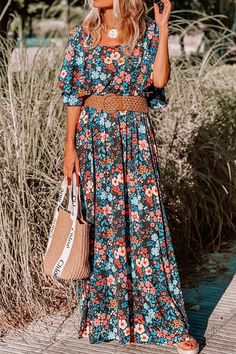 Embrace the essence of bohemian charm with the Floral Knotted Back Square Neck Maxi Dress, a stunning piece that encapsulates the joy and freedom of summer. Ideal for vacation getaways, Easter celebrations, or any day when you want to... Square Neck Maxi Dress, Swimwear High Waisted, Bodycon Floral Dress, Corsets And Bustiers, Sweater Dress Midi, Long Crop Top, Denim Coat Jacket, Floral Dresses, Plus Size Lingerie