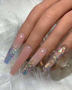 Nails With Glitter, Ombre Acrylic Nails, Exotic Nails, Long Acrylic Nails Coffin, Bling Acrylic Nails, Glam Nails, Pink Acrylic Nails, Nailed It, Fire Nails