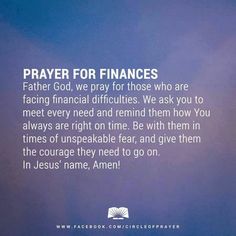 a blue background with the words prayer for finance