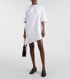 Draped cotton jersey T-shirt in white - Fforme | Mytheresa Cotton Relaxed Fit T-shirt For Daywear, Relaxed Fit Cotton T-shirt For Day, Spring Cotton T-shirt For Daywear, Modern Cotton Tops For Daywear, Modern Cotton Tops For Casual Wear, Summer Crew Neck T-shirt For Daywear, Modern Cotton T-shirt For Summer, Modern White Cotton T-shirt, Modern Cotton T-shirt With Short Sleeves