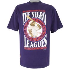 1990s Vintage MLB The Negro Leagues The Spirit Of The Past T-Shirt by J-Head ND. Blue in color, big spell-out, fits X-large size and is in excellent condition. https://vintageclubclothing.com//collections/all/products/mlb-j-head-the-negro-leagues-spirit-of-the-past-t-shirt-1990s-x-large For measurements, product detail and high resolution photos, please check out this vintage gem on our website at the above link. If you have any questions please message us on Instagram @thevintageclubclothing or here on Etsy. 90s Purple T-shirt With Letter Print, 90s Style Purple T-shirt With Letter Print, Purple 90s Style T-shirt With Letter Print, Throwback Graphic T-shirt For College, Throwback College Graphic Print T-shirt, Throwback Graphic Print T-shirt For College, Vintage Purple T-shirt With Letter Print, Vintage Purple Graphic Print Top, High Resolution Photos