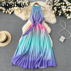 Size(cm)  Length   Bust   Waist  S 127 82 62 M 128 86 66 L 129 90 70 Purple Sleeveless Maxi Dress For Beach Season, Blue Halter Neck Sleeveless Dress For Spring, Sleeveless Purple Maxi Dress For Beach Season, Purple Sleeveless Dress For Beach In Spring, Purple Sleeveless Dress For Beach And Spring, Purple Sleeveless Dress For Spring Beach Occasions, Chic Light Blue Sleeveless Summer Dress, Light Blue Sleeveless Summer Dress, Blue Sleeveless Backless Dress For Summer