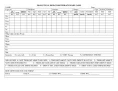 DIALECTICAL BEHAVIOR THERAPY DIARY CARD Interpersonal Effectiveness, Planning Worksheet, Behavioral Analysis, Talk Therapy