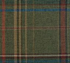 a green plaid fabric with red and blue stripes