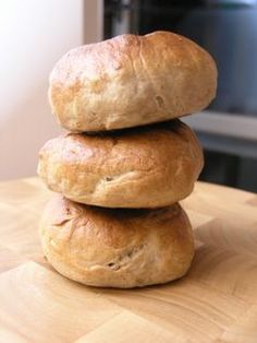 three loaves of bread stacked on top of each other