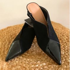 Black Zara Mules With A Sleek Opening And A Patent Pointed Toe. Size 37 Eu/7 Us. ~3 Inch Heel. Never Been Worn, In Perfect Condition. Black Heels For Summer Workwear, Black Heels For Workwear In Summer, Elegant Black Mules With Contrasting Heel, Elegant Black Flat Heel Mules, Black Heels For Spring Workwear, Black Mules With Contrasting Heel Counter For Evening, Evening Black Mules With Contrasting Heel Counter, Black Mules For Workwear In Spring, Closed Toe Mules For Evening In Fall