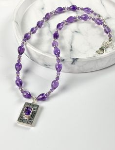 Amethyst Pendant Necklace - Amethyst Jewelry - Purple Gemstone - February Birthstone - Amethyst Nouveau Purple Amethyst Necklace With Gemstone Accents, Amethyst Pendant Necklace, Born In February, Jewelry Purple, Amethyst Necklace Pendant, Amethyst Jewelry, February Birthstone, Amethyst Pendant