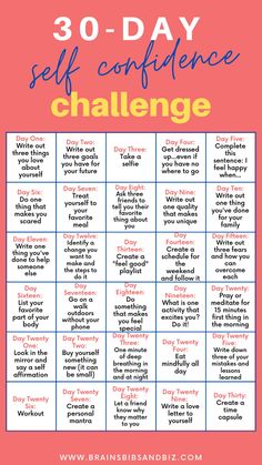 Self Confidence Challenge, Confidence Challenge, Improve Self Confidence, 30 Day Challenges, Building Self Confidence, Self Care Bullet Journal, Vie Motivation, Self Confidence Tips, Pose Yoga