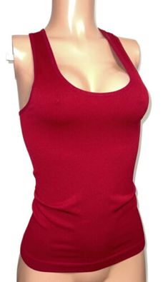 Seamless Ribbed Tank Top | eBay Red Ribbed Stretch Tank Top, Red Stretch Ribbed Tank Top, Seamless Scoop Neck Tank Top For Party, Fitted Ribbed Tank Top For Party, Seamless Stretch Tank Top For Party, Fitted Red Tank Top With Scoop Neck, Red Fitted Scoop Neck Tank Top, Fitted Seamless Red Tank Top, Stretch Red Tank Top For Party