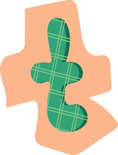 the letter s is made up of green plaid fabric on an orange and pink background