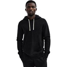 Reigning Champ Midweight Terry Classic Pullover Hoodie - Men's - Clothing Sporty Hooded Sweatshirt With Ribbed Collar, Casual Sweats With Ribbed Collar, Comfy Black Cotton Hoodie, Black Hoodie With Ribbed Cuffs In French Terry, Solid Color Hoodie With Ribbed Collar For Streetwear, Comfortable Hoodie Sweats With Ribbed Cuffs, Winter Cotton Hoodie With Ribbed Collar, Comfortable Hooded Sweatshirt With Ribbed Cuffs, Casual Solid Hoodie With Ribbed Collar