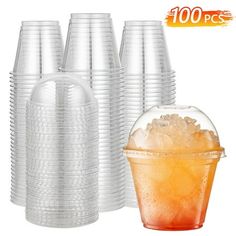 plastic cups with lids are stacked on top of each other and ready to be filled