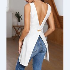 Backless Sleeveless Button Cross T-Shirt sold by Womens Style on Storenvy Button Cross, Modest Summer Dresses, Workout Fashion, Hottest Fashion Trends, Trend Fashion, Cute Casual Outfits, Diy Clothes, Stylish Outfits, Tank Tops Women