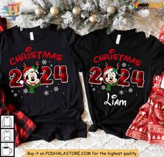 Custom Christmas Disney Shirt For Family, Personalized 2024 Holiday Tee, Disney Magic Disney Xmas, Mens Christmas Pajamas, Christmas Disney, Disney Pajamas, Couple Pajamas, Custom Tshirt, Mickey Christmas, Pajamas Gift, Matching Tees