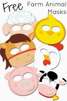 farm animal masks are shown in different colors