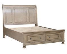 a bed with two drawers on each side and a headboard made out of wood