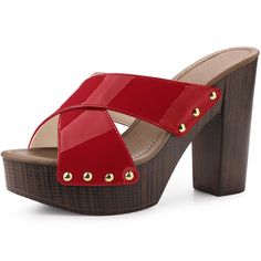 Crafted for contemporary ladies, these slide sandals are the fuss-free footwear that deserves a special space in your closet this season. You can pair them with a skirt and denim shorts for a refined casual look. It will be great for parties, work, dates, weddings, cocktails, nightclubs, homecoming, or other special occasions. Elevate your body type and make you naturally look comfortable in your skin and body. Good options for parties, sweet dating, shopping, festivals, banquets, office outfits Red High Heel Platform Mules, Red Open Toe Heels With Wooden Heel, Red Heels With Wooden Heel For Summer, Chic Red Heels With Wooden Heel, Red High Heel Sandals With Wooden Heel, Summer High Heel Mules With Red Sole, Red High Heel Mules With Wooden Heel, Open Toe Clogs With Red Sole, Red Sandals With Wooden Block Heel