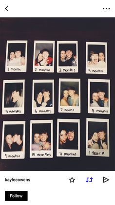 multiple polaroid pictures with the same person kissing each other on one side and two different faces