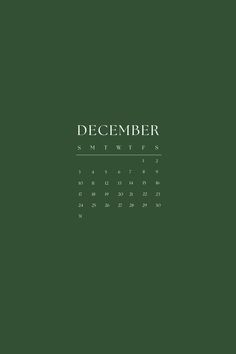 the december wallpaper is green and has a white calendar on it's side