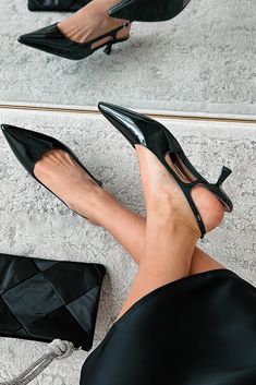 Walk All Over You Slingback Kitten Heels (Black Patent) - NanaMacs Slingback Kitten Heels, Lantern Sleeve Sweater, Beautiful Dresses For Women, Kitten Heel Pumps, Fashion High Heels, Cardigan Sweaters For Women, Heels Black, Heel Pumps, Kitten Heel