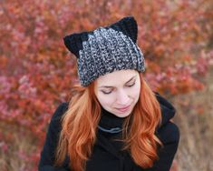 Winter dark gray hat with black cat ears Adult unisex crochet | Etsy Cute Knitted Black Hat, Cute Black Knitted Hat, Winter Crochet Hat With Cat Ears, Cute Black Crochet Hat For Winter, Black Cat Ears Hat With Cat Design, Black Hat With Cat Ears And Cat Design, Black Cat Design Hat With Cat Ears, Winter Novelty Cat Ears Hat, Novelty Cat Ears Winter Hat