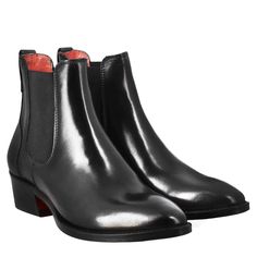 Women's leather Chelsea boot
Black full grain leather
Side elastics
Leather sole with non-slip rubber sole
Lined in red full-grain leather
Made by hand
Made in Italy


Composition: 

Upper: 100% Leather
 Lining: 100% Leather
 Bottom: Leather and rubber
 Insole: 100% Leather Black Leather Boots With Red Sole, Formal Boots With Red Sole And Snip Toe, Black Leather Heeled Boots With Red Sole, Formal Snip Toe Boots With Red Sole, Black Snip Toe Chelsea Boots In Calf Leather, Black Calf Leather Chelsea Boots With Snip Toe, Classic Pointed Toe Boots With Red Sole, Calf Leather Chelsea Boots With Vibram Sole, High Ankle Heeled Boots With Leather Sole For Business