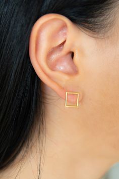 "✦Gold Square Earrings DIMENSIONS ✦Dimensions are 0.41\"(approx. 10.65mm) x 0.41\"(approx.10.65mm) and 0.047\" thick(approx1.21mm) ✦Earrings have a matte textured finish. MATERIALS ✦Available in Yellow Gold,Rose Gold or White Gold and also in 9K,14K solid gold. ✦Earrings will be shipped in a jewelry box and bag. ✦IMPORTANT NOTE! All import duties and taxes are the buyer's responsibility, this is not calculated in the price. ✦We ship worldwide with FeDex,so please message us with your telephone n Minimalist 14k Gold Rectangular Earrings, Gold Square Hypoallergenic Earrings, Hypoallergenic Square Gold Jewelry, Geometric Jewelry With Matching Earrings As Gift, Geometric Single Earring As Gift, Geometric Yellow Gold Jewelry As Gift, Geometric Yellow Gold Jewelry For Gift, Geometric Yellow Gold Jewelry For Gifts, Geometric Matching Earrings Jewelry Gift