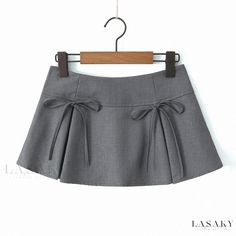 Lasaky - Academy Pleated Skirt with Bow Tie Belt - Anti-Slip Half-Length Skirt Pleated Gray Skort For Summer, Summer Pleated Gray Skort, Summer Gray Pleated Skort, Gray High Waist Skirt For Spring, Gray Stretch Mini Skirt For Summer, Fitted Gray Pleated Summer Skirt, Fitted Gray Pleated Skirt For Summer, Gray Fitted Pleated Skirt For Summer, Gray Mini Skirt For Spring