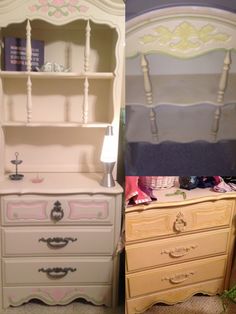 two pictures of different dressers with drawers