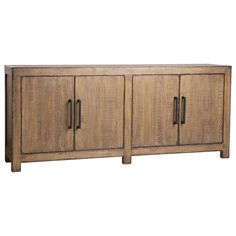 the sideboard is made from wood and has two doors on each side, one door open