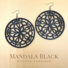 Mandala Black Wooden Earrings Earrings are made of laser-cut wood and painted black. - Stainless steel ear wire - Wood painted design - Earring Dimensions: 3 inches / Drop length - 3.5 inches Heavy And Light, Mode Boho, Wood Cut, Style Noir, Bohemian Earrings, Wooden Earrings, Earrings Black, Black Culture, Earrings Boho