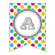 a polka dot banner with the letter f in it's center and an image of a