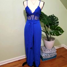 Nwot Size Small Royal Blue Crochet Top Detailing Jumpsuit/Pants Romper It's A Beautiful Item, But My Bust Is Too Large For It, Unfortunately. I'm A 36dd For Reference. Blue High-waist Jumpsuits And Rompers For Party, Blue Jumpsuit For Date Night, Blue High-waist Jumpsuits And Rompers For Beach, Blue High Waist Jumpsuits And Rompers For Beach, Blue High Waist Jumpsuits For The Beach, Blue Jumpsuits, Romper Pants, Royal Blue, Crochet Top