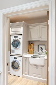 a washer and dryer in a small room