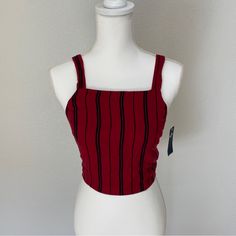 Hollister Brand New Red And Black Striped Medium Halter Top. Red Cropped Fitted Tank Top, Red Fitted Cropped Tank Top, Trendy Fitted Red Crop Top, Chic Red Cropped Tank Top, Trendy Red Tank Top For Night Out, Hollister Tops, Red And Black, Black Stripes, Halter Top