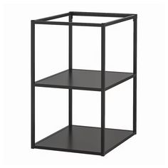 a black shelf with three shelves on each side