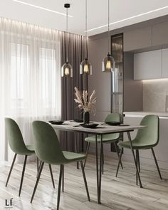 a dining room table with four chairs around it