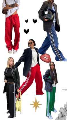 Sweatpants , adidas , red Adidas Wide Leg Pants Outfit, Sweatpants Styles, Scandinavian Aesthetic Fashion, Tracksuit Pants Outfit, Track Pant Outfit, Masculine Women Fashion, Sporty Outfit Ideas, Red Adidas Pants