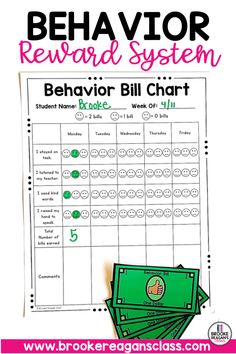 behavior reward system with five bills on it