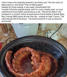 an image of some meat in a crock pot on the counter with other food items