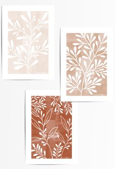 set of 3 boho terracotta leaf botanical art posters Cream And Terracotta Living Room, Abstract Leaf Art, Green And Terracotta Living Room, Boho Collage, Earthy Terracotta, Colour Display, Boho Artwork, Novel Inspiration, Terracotta Wall Art